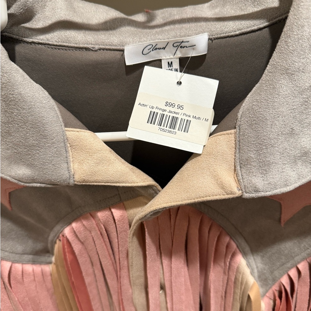 Cowgirl Kim Women's Fringe Jacket - Pink and Tan - Picture 3 of 3
